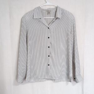 notations Black White Striped Long SLeeve Button Front Shoulder Pads Size Large